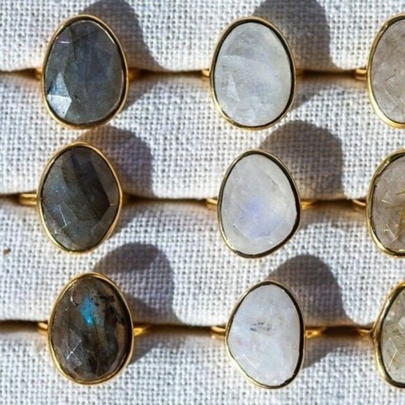 STUNNING Gemstone Statement Ring Large Rainbow Moonstone Gold Vermeil Gorgeous - Picture 5 of 11